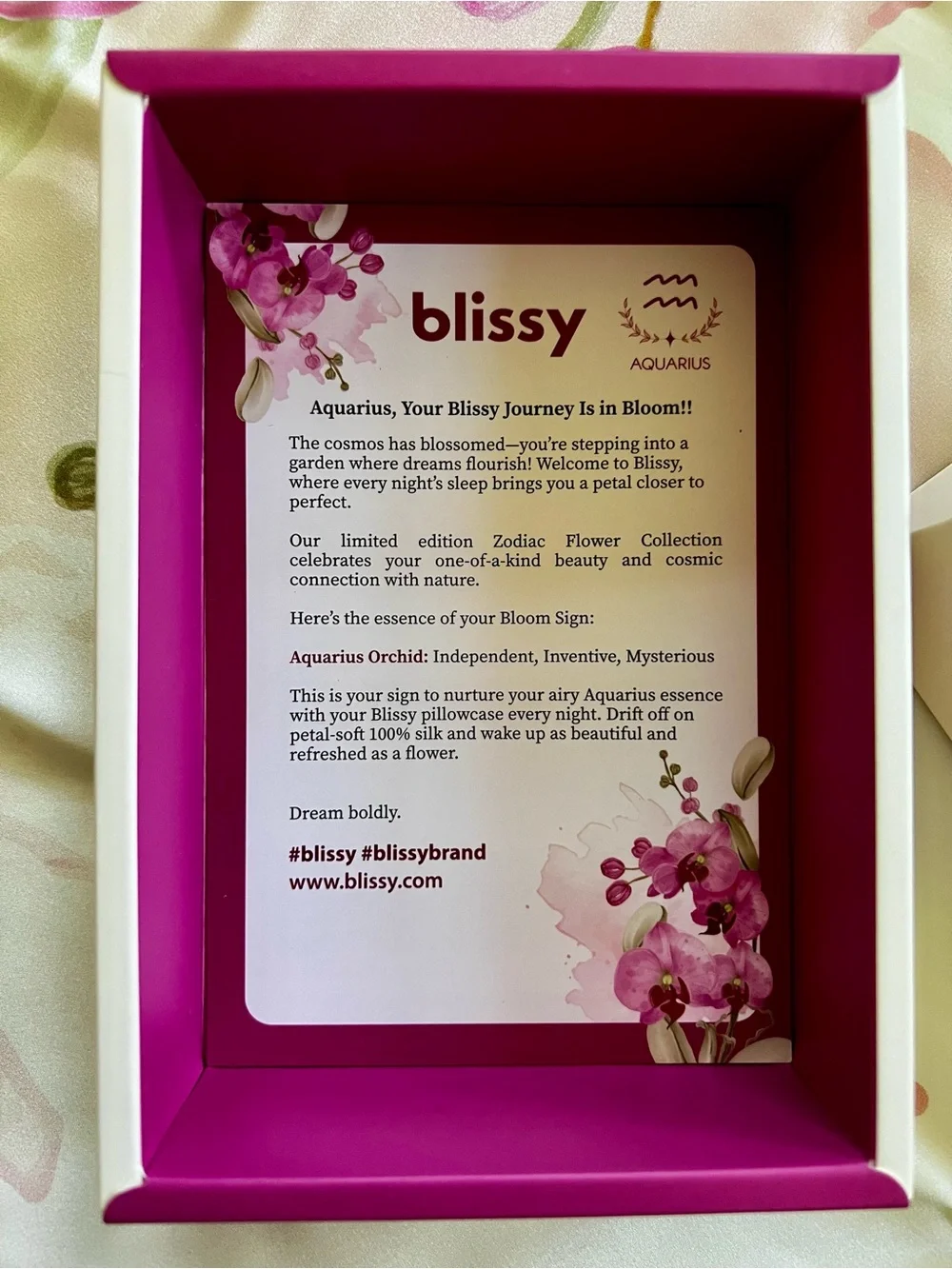 Blissy Limited Edition Zodiac Floral Silk Sleep Mask and Pillowcase Bundle - NWT